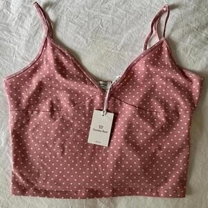 Aritzia Sunday Best Chill Angelina Cotton Camisole Tart Pink/White Size L NWT
